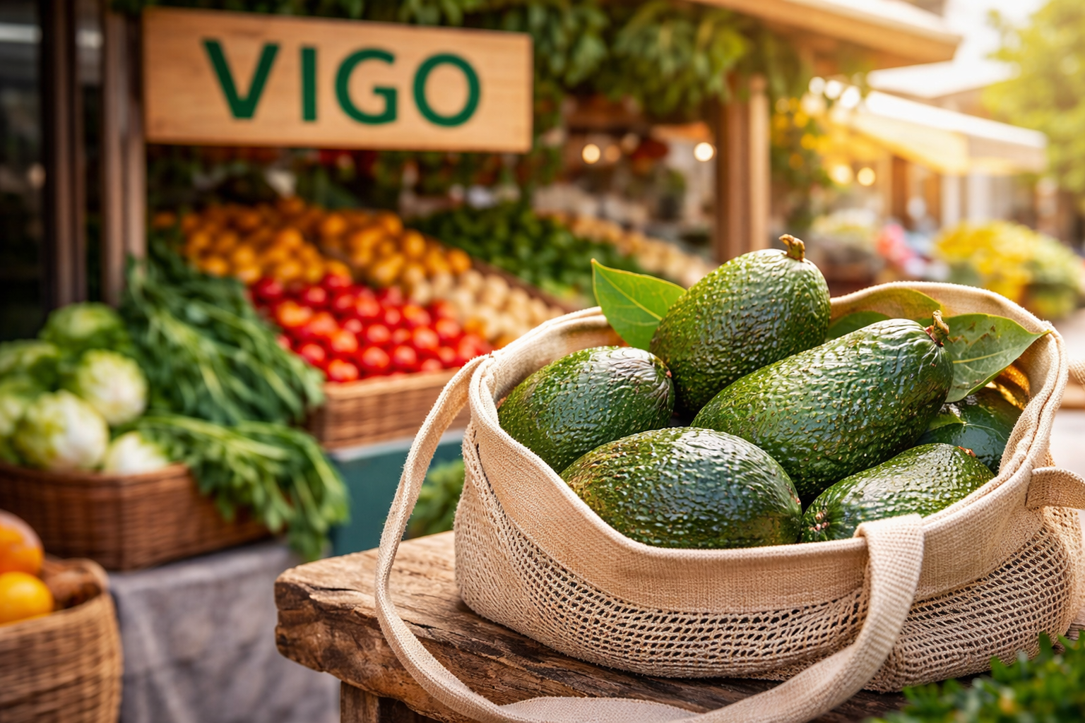 Bolsa con aguacates frescos en mercado local ilustrando dónde comprar aguacate en Vigo